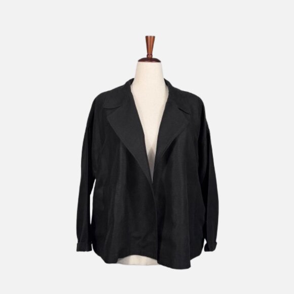 Eileen Fisher Classic Collar Open‐Front Boxy Easy Fit Jacket/Shacket (Size L) - Picture 2 of 11
